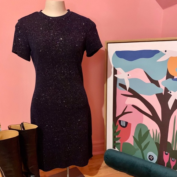 Navy Glittery Holiday T-Shirt Party Dress - Picture 2 of 3